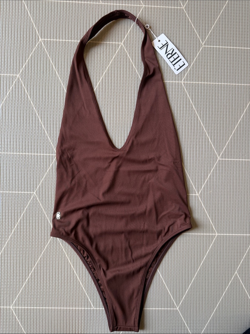 BNWT Eterne Brown One-Piece Halter Swim Suit OR bodysuit top Size XS